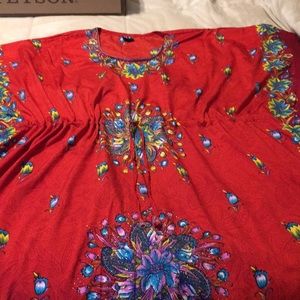 One size red long kaftan dress